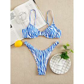 SHEIN Bikini Set Enkel High Cut Blått och Vitt Zebra Ränder Spaghetti