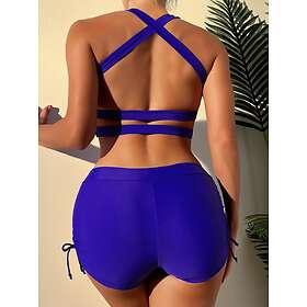 Shein Sl Tt Bikini Set Sexig Sportig Knytdetalj Shorts Kungsbl Tt Criss