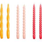 Hay Candle Long Twist/Spiral ljus mix 6-pack