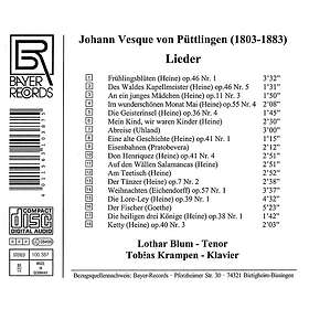 Puttlingen, Blum, Krampen Johann Vesque Von Puttlingen: Lieder CD