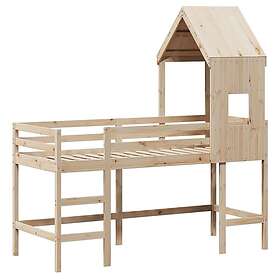 vidaXL Våningssäng med stege och tak 90x200 cm massiv furu