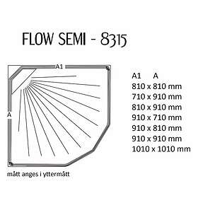 Macro Design Flow Semi Dusjkabinett Innfelt Blandebatteri Svart Ice Matt 91x71cm