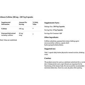 Aliness Caffeine 200 mg with guarana 100 Capsules