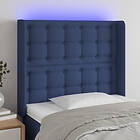 vidaXL Sengegavl LED blå 83x16x118/128 cm tyg