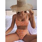 SHEIN Blommig Söt Bikini Set Orange Spaghetti Rem