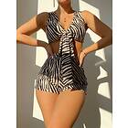 SHEIN Knut Zebra Ränder Sexig Bikini Set Shorts Multifärgad Skopa Hals