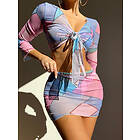 SHEIN 4-delad bikini med tubtopp i Färgblock och blus Kjol Sexig Hipsters Multifärgad Grimma Famsida Knut