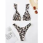 SHEIN Leopard Sexig Bikini Set High Cut Multifärgad Spaghetti Veckad Remsa