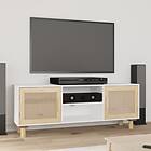 vidaXL TV Cabinet White 105x30x40 cm Solid Wood Pine&Natural Rattan