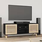 vidaXL TV Cabinet Black 105x30x40 cm Solid Wood Pine&Natural Rattan