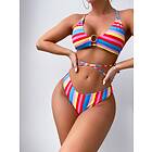 SHEIN Spets Upp Randig Sexig Bikini Set Naturlig Multifärgad Spaghetti Rem