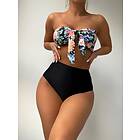 SHEIN Blommig Boho Bikini Set Hög Midja Multifärgad Hårband Knut