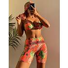 SHEIN Tropisk Boho Bikini Set Shorts Multifärgad Spaghetti Rem