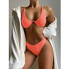 SHEIN Slätt Enkel Bikini Set High Cut Korall Orange V Hals