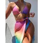 SHEIN 3-delat set gradient triangel bikini och strand Kjol Boho High Cut Multifärgad Slätt Grimma Knut