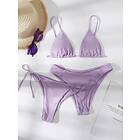 SHEIN 3pack triangel sidobikini Sexig Knytdetalj Stringtrosor Naturlig Mauve Lila Slätt Spaghetti Rem