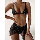 SHEIN 3pack blommig triangel bikini baddräkt med strand kjolSexig High Cut Kjol Svart Blommig Spaghetti Rem