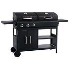 vidaXL Gas Charcoal Combo Grill with 3 Burners Outdoor Backyard Cook Barbecue Black