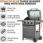 Tower T978523 Plus 3 Burner Gas BBQ with Side & Waterproof Cover, Black
