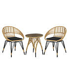 Beliani Rattan Bistro Set Natural with Black PELLARO