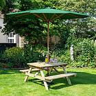Rowlinson 4ft Picnic Table w/ 2.7m Green Parasol and 15kg Base
