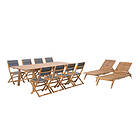 Beliani 8-Seater Acacia Wood Garden Dining Set with 2 Sun Loungers CESANA Grey