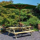 Rowlinson 5ft Picnic Table w/ 2.7m Green Parasol and 15kg Base