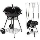 Mylek 17" Portable Charocal Round Kettle Barbecue With Oven Temperature Gauge 3 Cooking Utensils Black