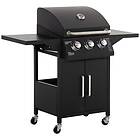 Outsunny 3 Burner Gas Grill Portable BBQ Trolley W/ 4 Wheels And Side Shelves