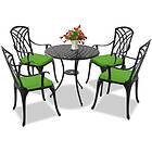 Centurion Supports OSHOWA Garden & Patio Table 4 Large Chairs with Armrests Cast Aluminium Bistro Set Green cushions
