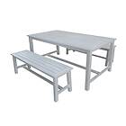 Charles Bentley FSC Acacia White Washed Wooden Bench Dining Set 4-6 Seater Large