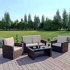 Abreo Brown Rattan Furniture Sofa Set Wicker Weave 4 Seater Patio Conservatory Luxury INCLUDES OUTDOOR WATERPROOF PROTECTIVE COVER