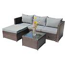 Birchtree (Brown) BIRCHTREE Rattan Furniture Set Corner Sofa Glass Table Patio 5
