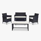 homedetail.co.uk 5 Piece Rattan Lounge Set Outdoor Patio with Bench & Table Blac