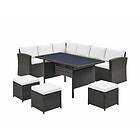 homedetail.co.uk Rattan Corner Group Furniture Set Outdoor Dining Table Sofa Stool Set, Grey