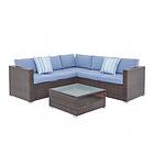 homedetail.co.uk Corner L-Shape Rattan Sofa Lounge Set, Brown with Blue Cushions