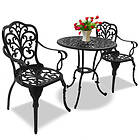 Homeology BANGUI & Patio Table 2 Large Chairs with Armrests Cast Aluminium Bistro Set Black