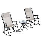 Outsunny 3 Pcs Outdoor Conversation Set w/ Rocking Chairs and Side Table Beige