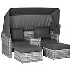 Outsunny 3 PC Outdoor Rattan Daybed Sofa Stool Table Set w/ Canopy Grey