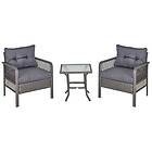 Outsunny 3 Pieces Patio PE Rattan Bistro Set w/ Armchairs Tempered