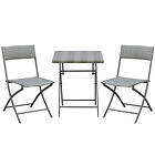 Outsunny 3PC Bistro Set Rattan Furniture Garden Folding Chair Table Grey