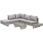 Outsunny 3pc Rattan Wicker Sofa Set Furniture Patio Tea Table Grey