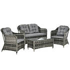 Outsunny 4 PCs Rattan Wicker Sofa Set Outdoor Conservatory Furniture w/ Cushion 
