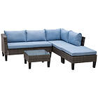 Outsunny 4 PCs Rattan Wicker Set 2 Double Sofa Footstool Coffee Table Blue