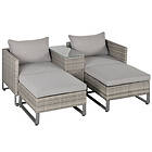 Outsunny 5pcs Patio Rattan Sofa Chaise Lounge Double Bed w/ Table Grey