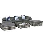 Outsunny 6 Pieces Rattan Furniture Set Conservatory Sofa Deluxe Wicker Garden Gr