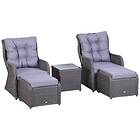 Outsunny Garden Sofa Chair Stool Table Set Patio Wicker Grey