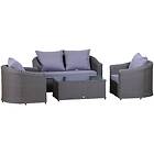 Outsunny Garden 4-Seater Sofa Set Rattan Furniture Coffee Table Chair Bench Grey