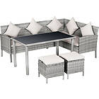 Outsunny 6Pcs Rattan Sofa Set with Coffee Table Footstool Cushions Grey