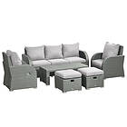 Outsunny 6pc Padded Outdoor Rattan Wicker 3-Seat Sofa Recliner Footstool Table Grey